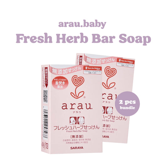 SmartKiz SARAYA Arau Fresh Herb Bar Soap SENSITIVE Skin BABY Body Face Wash SoapShea butter Olive squalane Natural botanical oil 2 pcs bundle