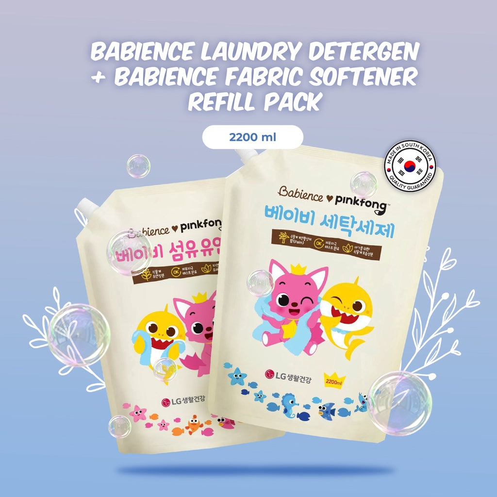 SPECIAL BUNDLE Babience PinkFong Baby Laundry Detergent & Fabric Softener / Made In Korea / Pink and Blue