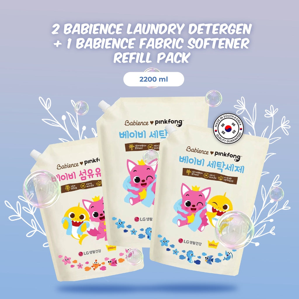 SPECIAL BUNDLE Babience PinkFong Baby Laundry Detergent & Fabric Softener / Made In Korea / Pink and Blue