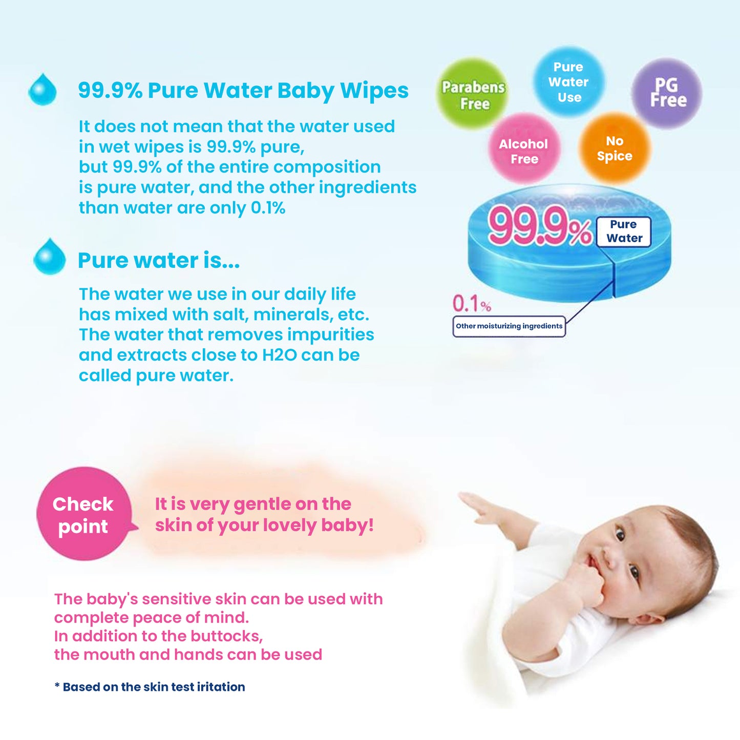 LEC 99.9% Pure Water Baby Wipes (Thick Type) 54 Sheet 2 PCS Bundle