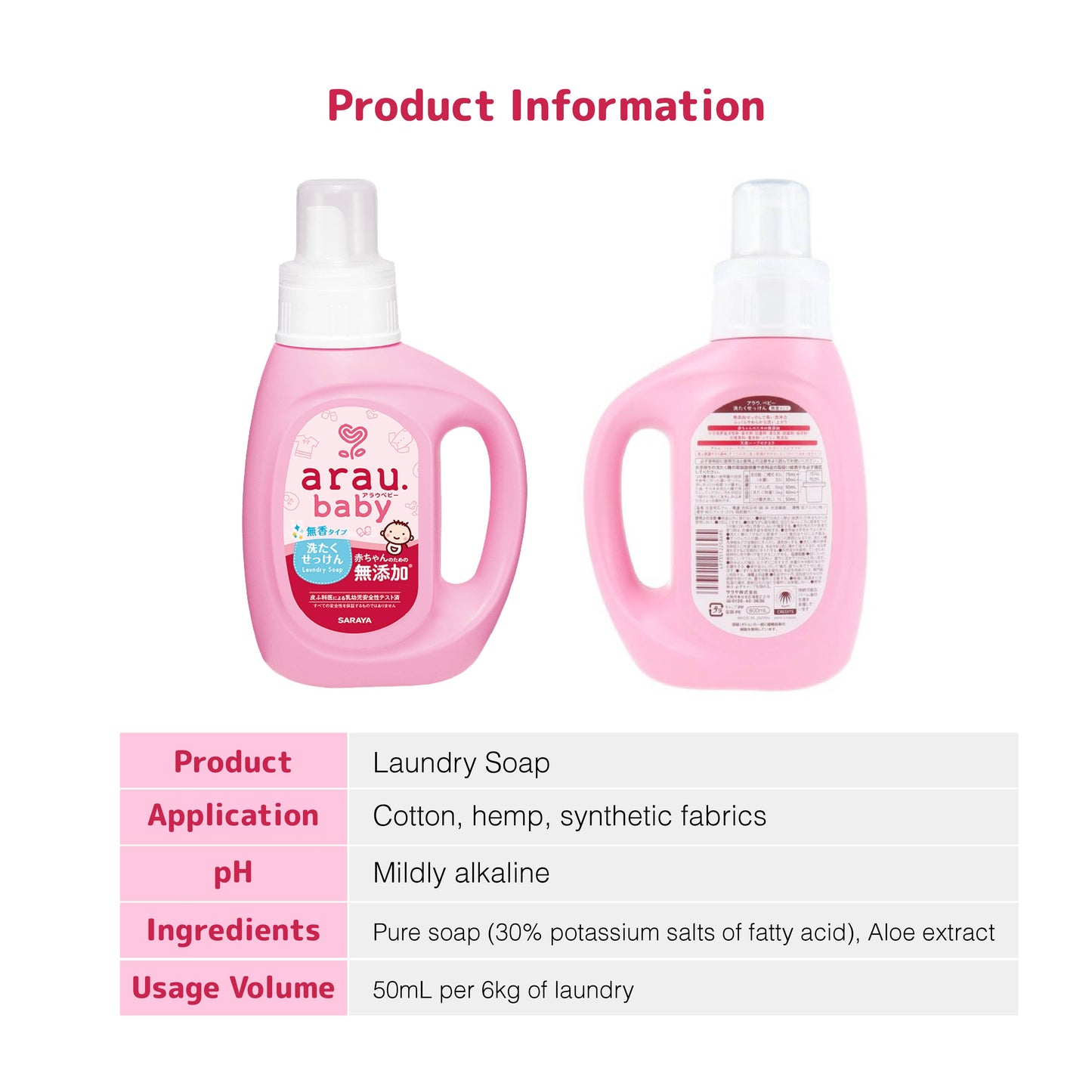 Smartkiz SARAYA Arau Baby Laundry Soap fragrance-free 800ML