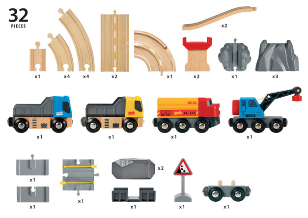 BRIO Rail & Road Quarry Set Toy / Road Loading & Railway Set Toy - 33210