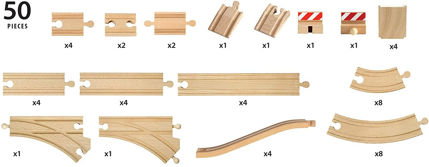 BRIO Special Track Pack 50 Pieces of Wooden Tracks Kids Sets Building Toys - 33772